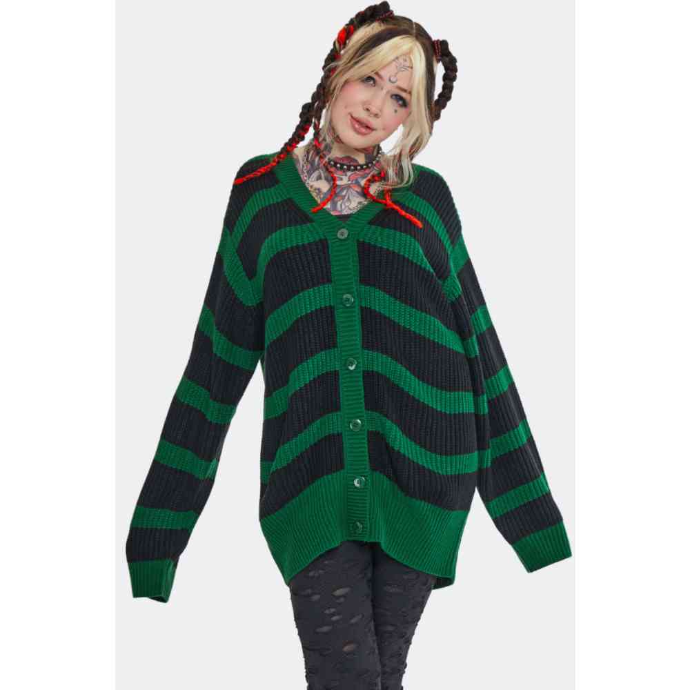 Jawbreaker - Green Striped Oversized Lange cardigan - Groen